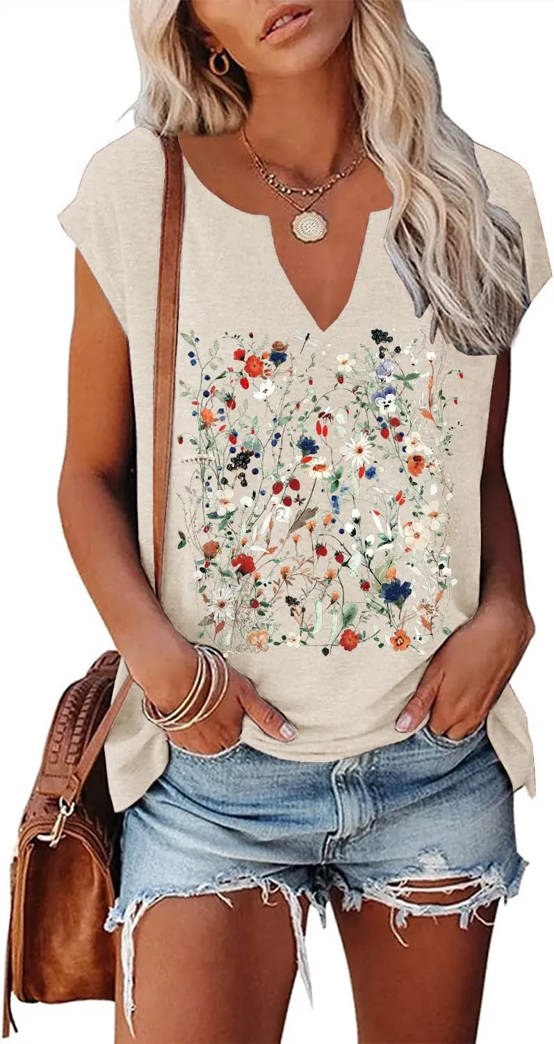 Women's Floral Tank Tops Casual Summer Cap Sleeve Sleeveless Wildflowers Floral Graphic Tees Tops