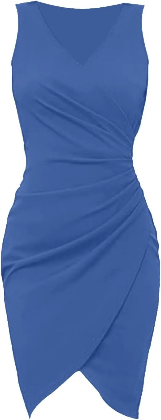 Women's Formal Business Dress Sexy Elegant Trendy Solid Color V-Neck Slim Bodycon Prom Party Cocktail Dresses, S-2XL