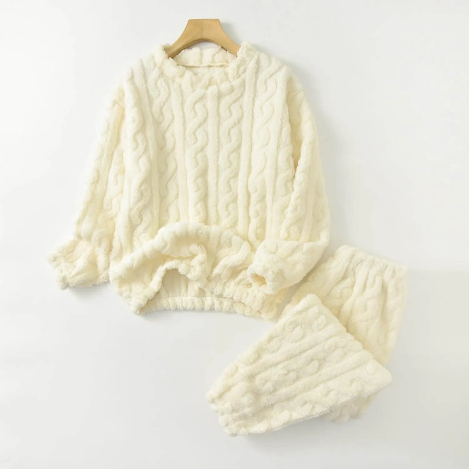 Women's Fuzzy Pajama Sets Soft Warm Jackets Long Pants Fluffy Sleepwear Loungewear Fleece Pj 2 Piece Plush Lounge Sets