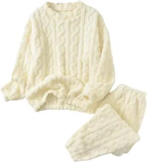 Women's Fuzzy Pajama Sets Soft Warm Jackets Long Pants Fluffy Sleepwear Loungewear Fleece Pj 2 Piece Plush Lounge Sets