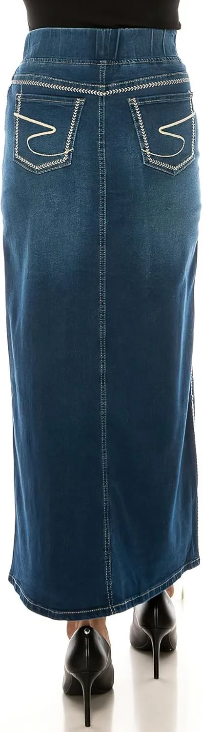 Womens Juniors/Plus Size High Waist Long/Knee Length Midi Pencil Denim Skirt