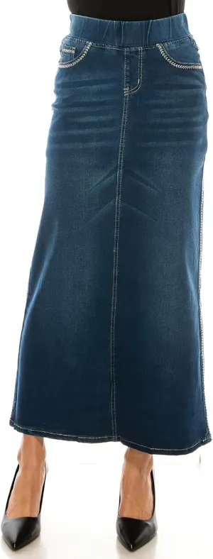 Womens Juniors/Plus Size High Waist Long/Knee Length Midi Pencil Denim Skirt