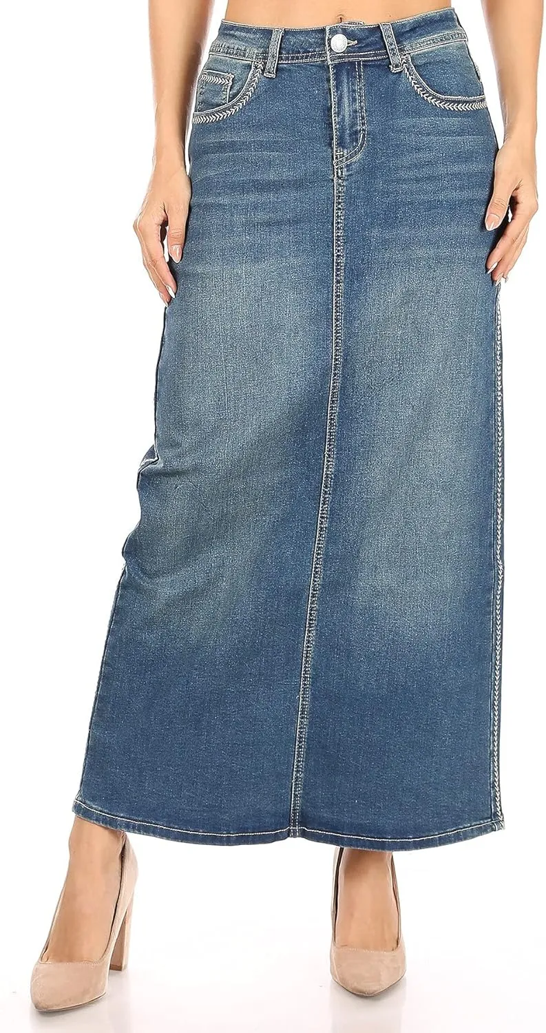 Womens Juniors/Plus Size High Waist Long/Knee Length Midi Pencil Denim Skirt