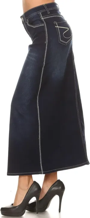 Womens Juniors/Plus Size High Waist Long/Knee Length Midi Pencil Denim Skirt