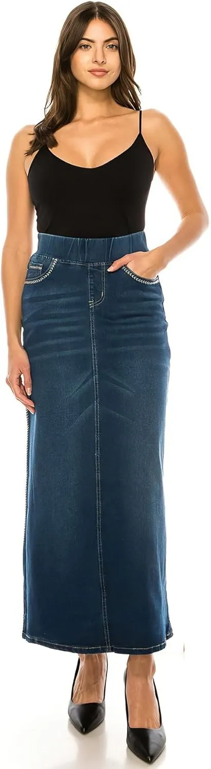Womens Juniors/Plus Size High Waist Long/Knee Length Midi Pencil Denim Skirt