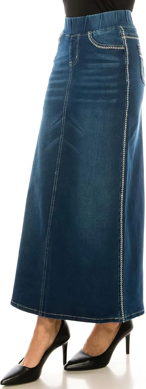 Womens Juniors/Plus Size High Waist Long/Knee Length Midi Pencil Denim Skirt