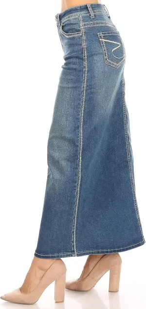 Womens Juniors/Plus Size High Waist Long/Knee Length Midi Pencil Denim Skirt