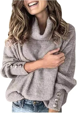 Womens Knitted Sweaters Long Sleeve Casual Tops Solid Color Sweaters Winter Fashion Tops Loose Fitting Tops Blouse