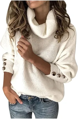 Womens Knitted Sweaters Long Sleeve Casual Tops Solid Color Sweaters Winter Fashion Tops Loose Fitting Tops Blouse