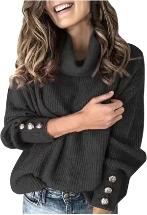 Womens Knitted Sweaters Long Sleeve Casual Tops Solid Color Sweaters Winter Fashion Tops Loose Fitting Tops Blouse