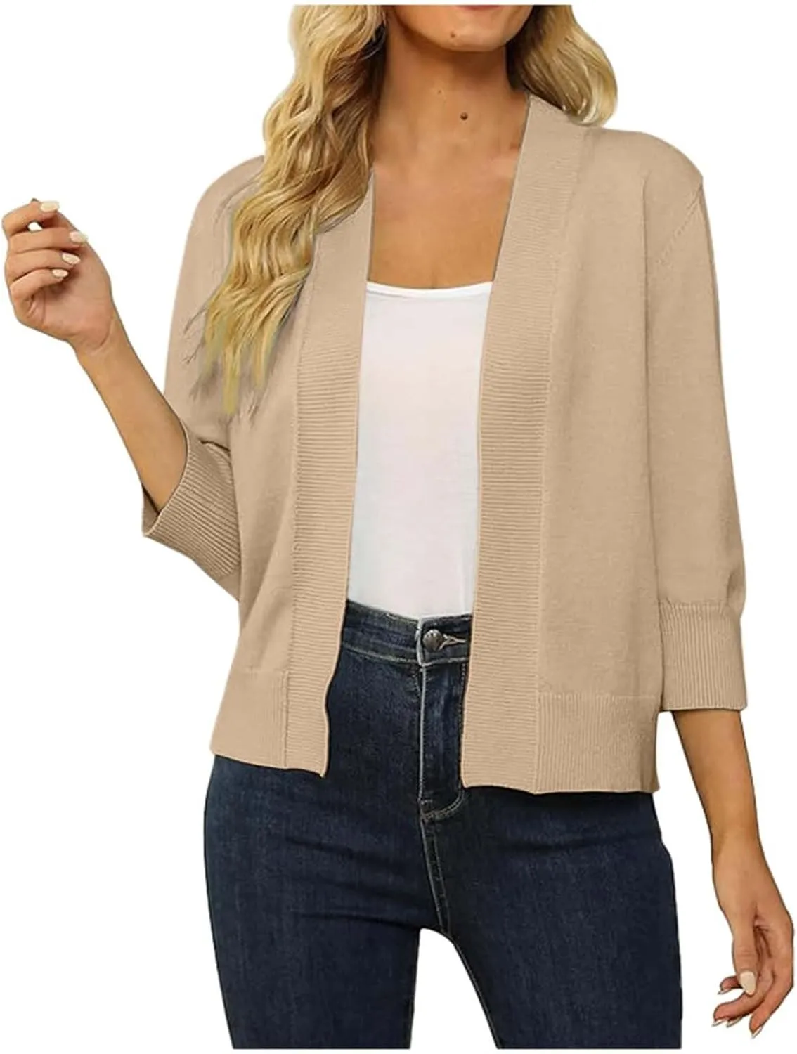 Women's Lightweight Lace Crochet Bolero Cardigan 3/4 Sleeve Knit Shawl Top Long Sleeve Cardigans