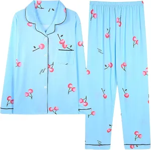 Women's Long Sleeve Lounge Pajama Sets Floral Printed Trendy 2PC Loungewears Soft Skin Friendly Casual Sleepwear Set