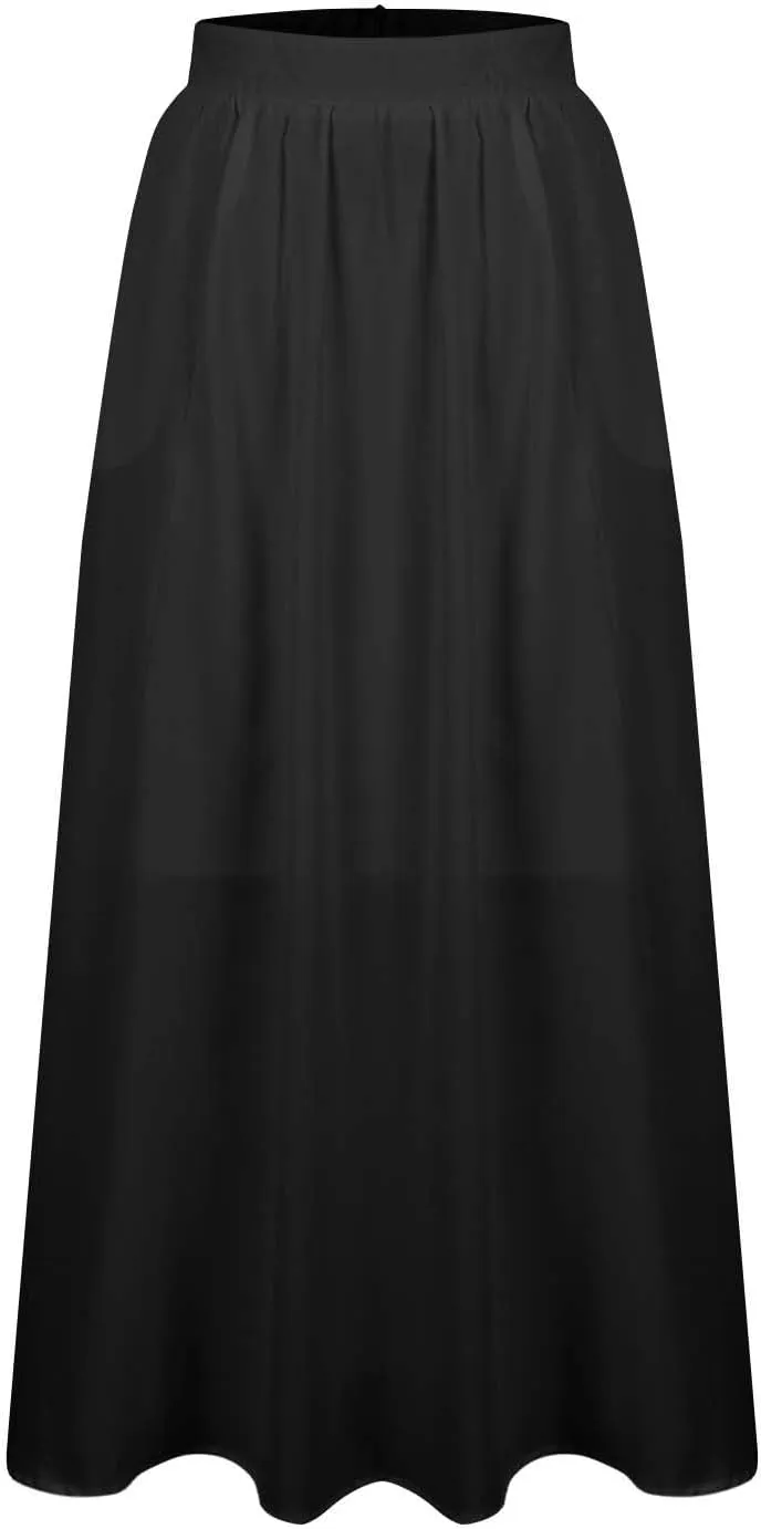 Womens Maxi Skirts with Pockets Summer A Line Skirts Flowy Beach Skirts Vacation Pleated Skirts Long Boho Skirts