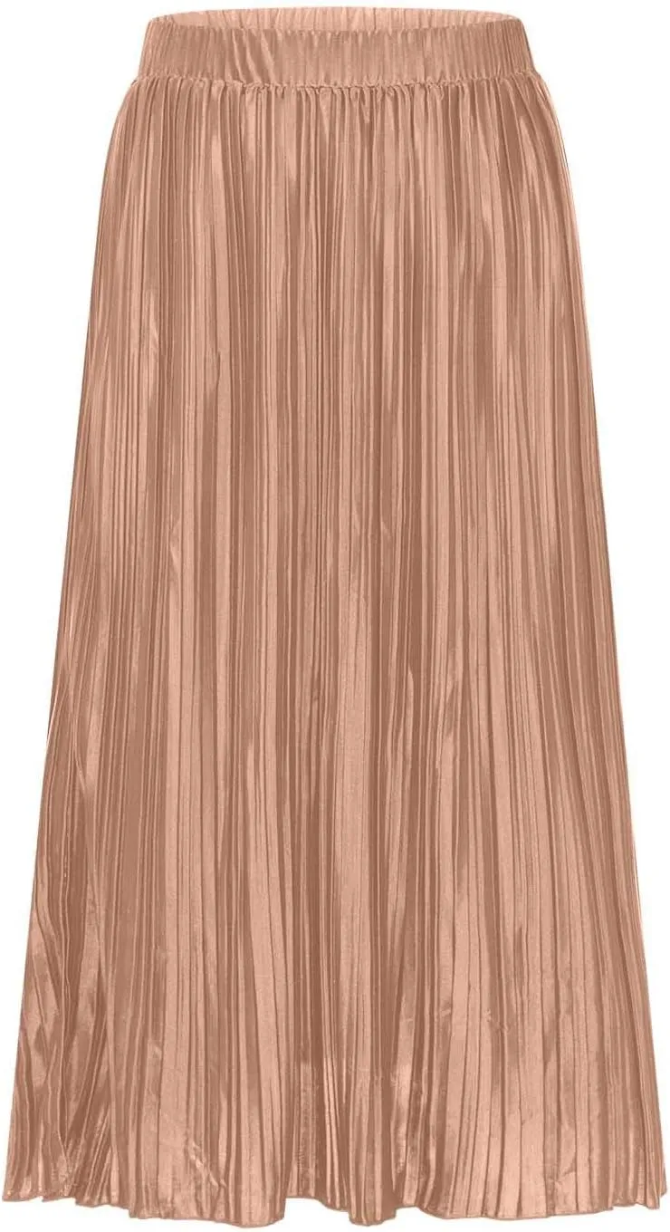 Women's Midi Casual Skirts Elastic Waist Pleated Skirts Split Hem Work Skirts Trendy Long Skirts for Party Night Club