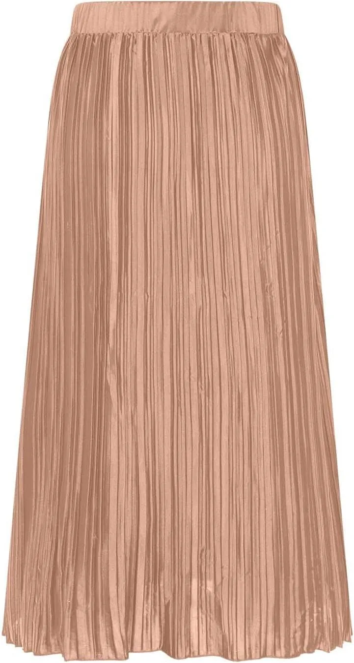 Women's Midi Casual Skirts Elastic Waist Pleated Skirts Split Hem Work Skirts Trendy Long Skirts for Party Night Club