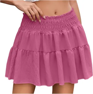 Women's Mini Skirts High Waist Ruffle Skirts A Line Boho Skirts Casual Pleated Skirts Trendy Summer Short Skirts