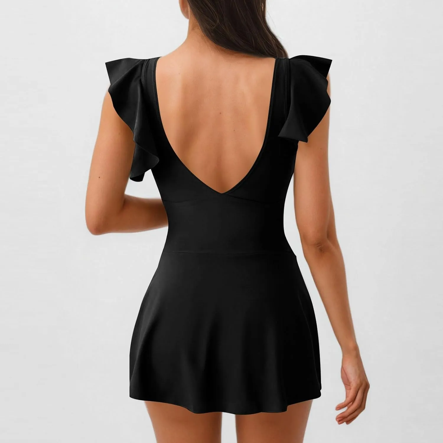 Women's One Piece Bathing Suit Tummy Control Swimsuits Tie-Up Ruffle Hem Cover Belly Swim Dress Modest Swimwear 2025