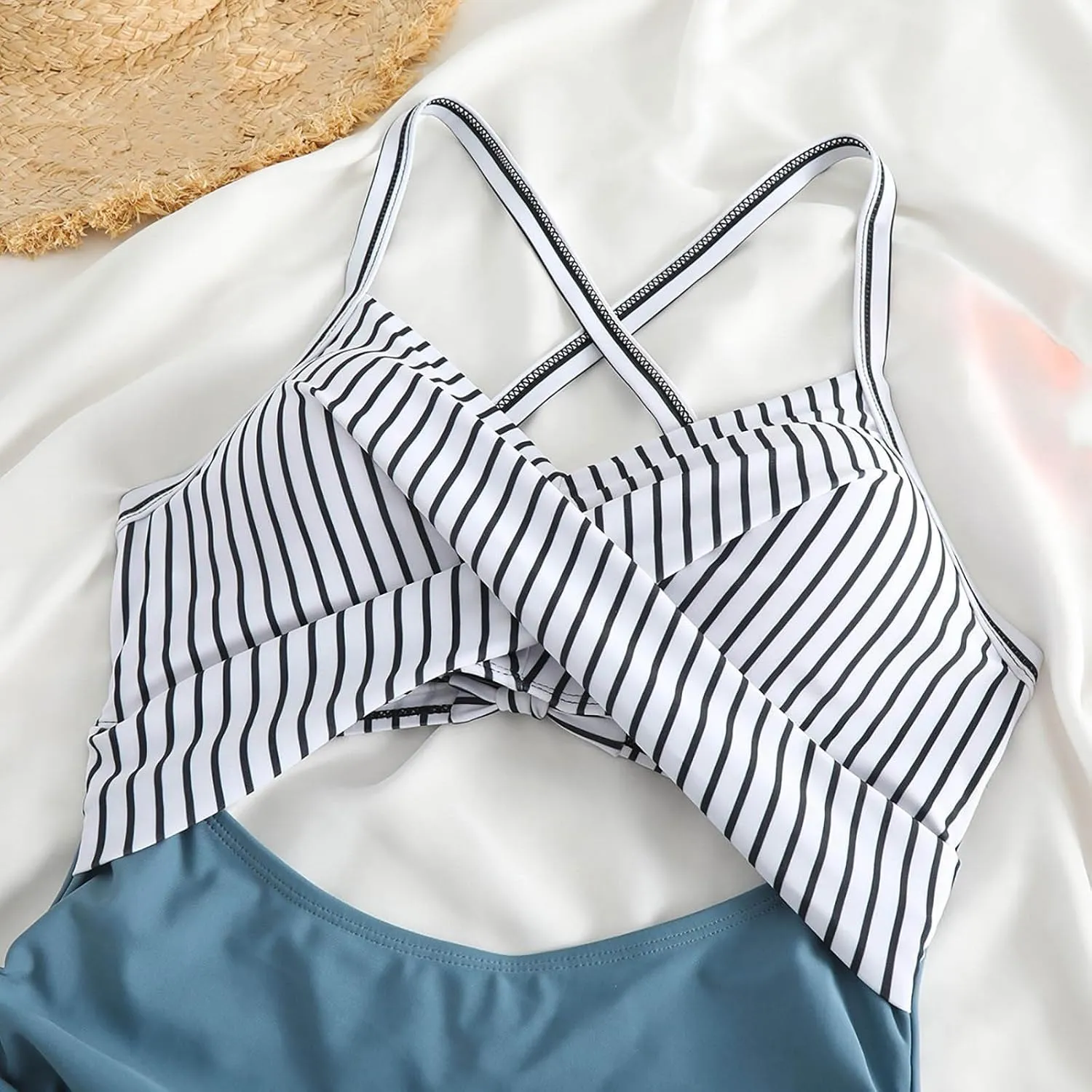 Women's One Piece Swimsuits Tummy Control Cutout High Cut Halter Bathing Suit Crisscross Backless Monokini Swimsuit