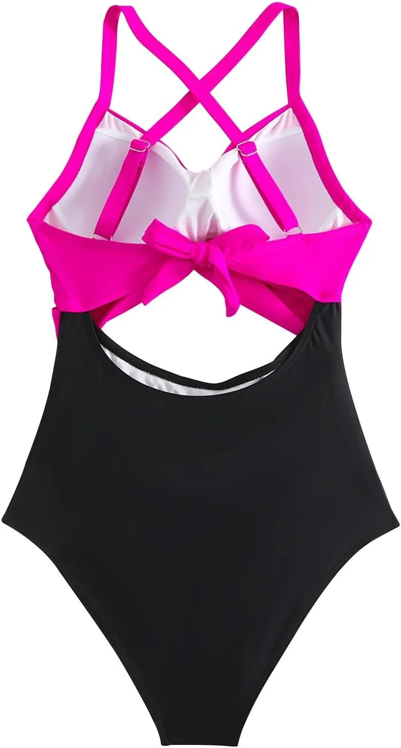 Women's One Piece Swimsuits Tummy Control Cutout High Cut Halter Bathing Suit Crisscross Backless Monokini Swimsuit