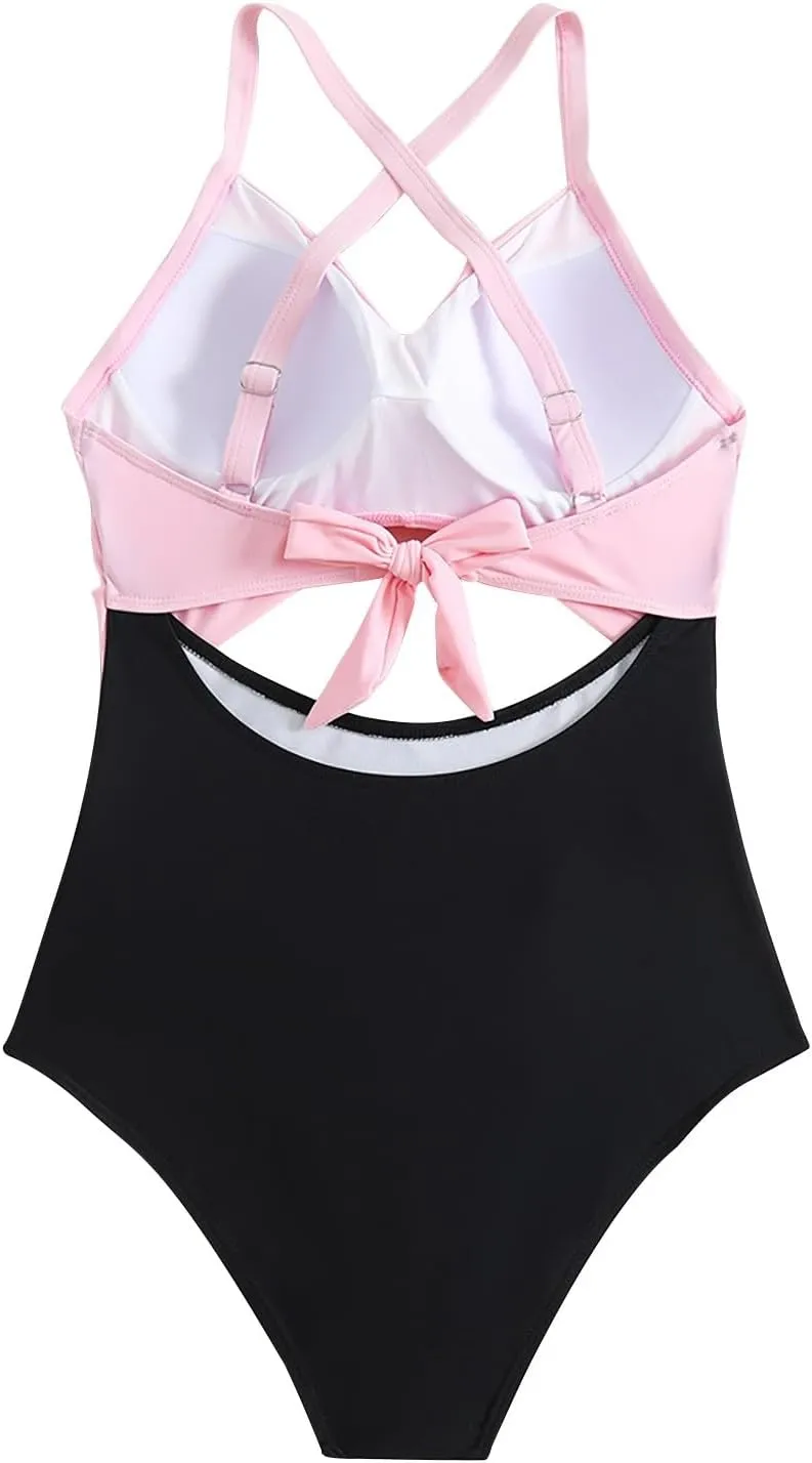 Women's One Piece Swimsuits Tummy Control Cutout High Cut Halter Bathing Suit Crisscross Backless Monokini Swimsuit
