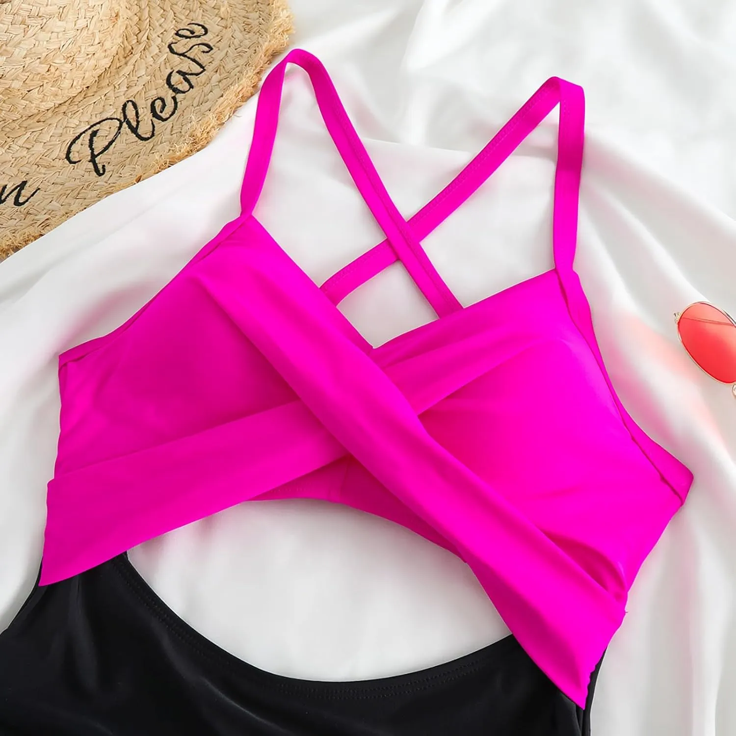Women's One Piece Swimsuits Tummy Control Cutout High Cut Halter Bathing Suit Crisscross Backless Monokini Swimsuit