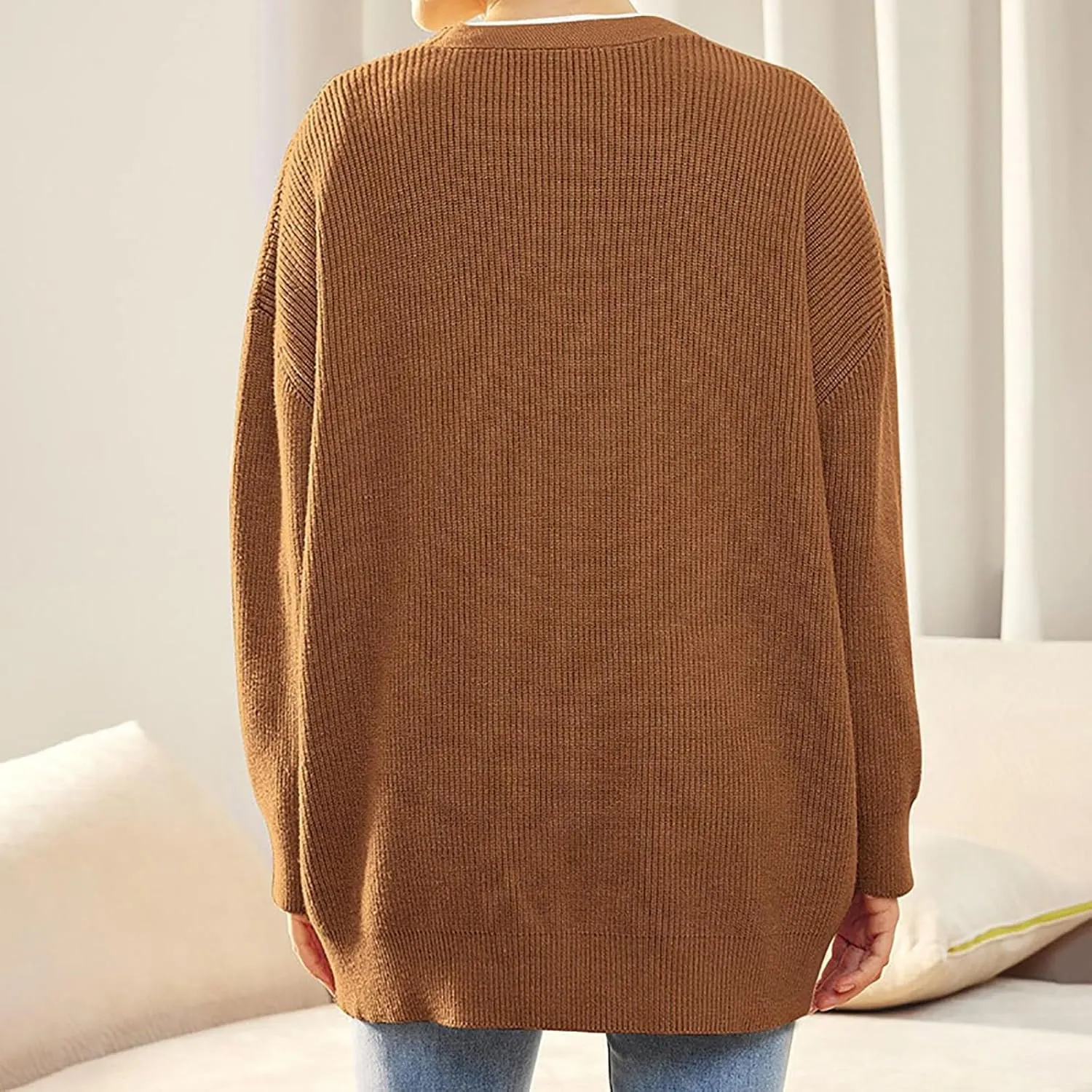 Women's Oversized Cardigan 2023 Button Down Open Front V Neck Solid Cardigans Chunky Knit Loose Casual Dropped Sweaters