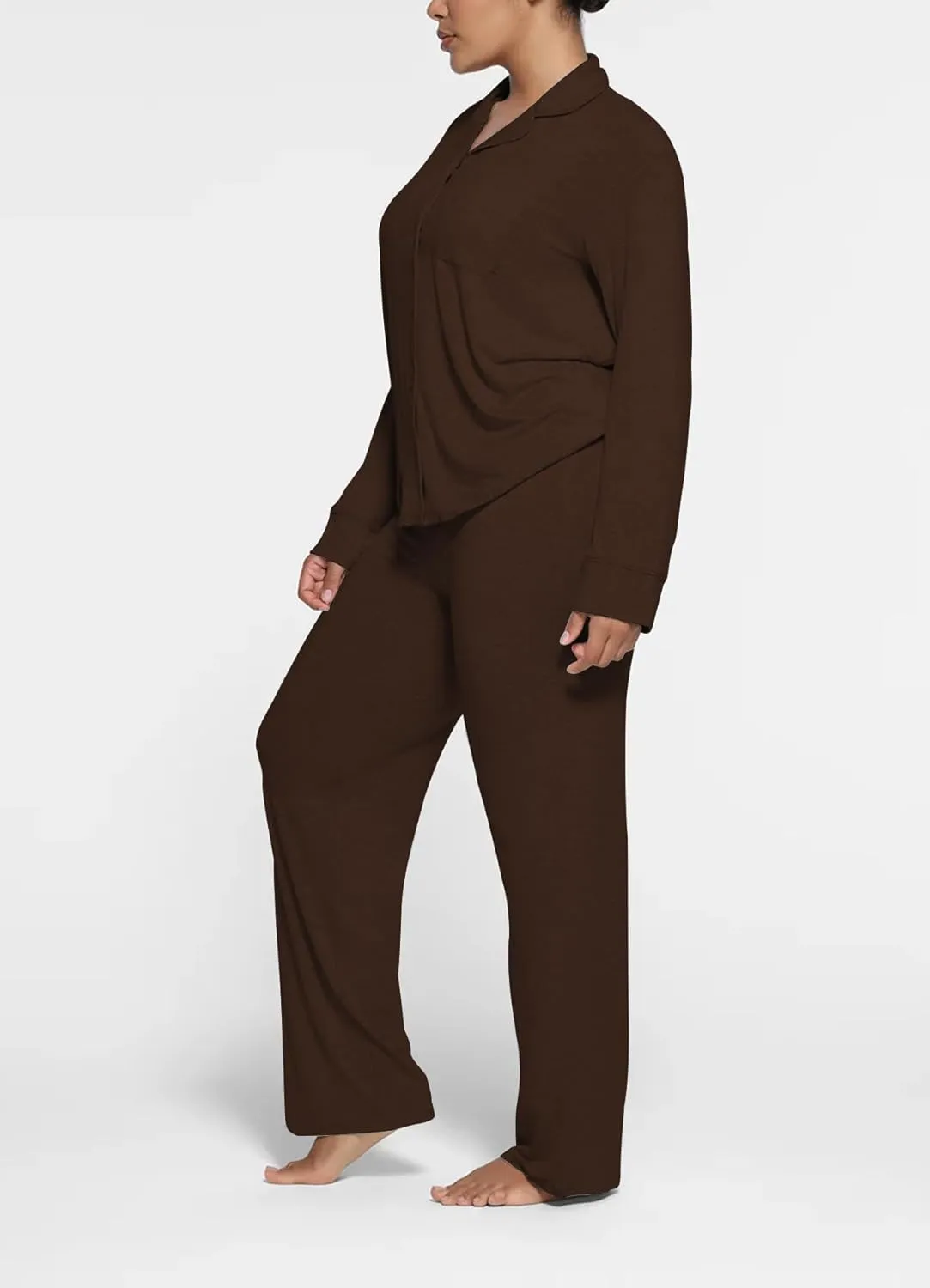 Womens Pajama Sets 2 Piece Button Down Long Sleeve Soft Knitted Sleepwear Pjs Lounge Sets Nightwear