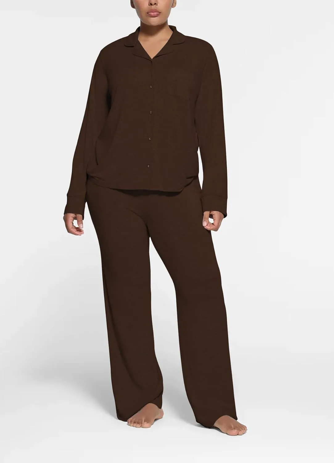 Womens Pajama Sets 2 Piece Button Down Long Sleeve Soft Knitted Sleepwear Pjs Lounge Sets Nightwear