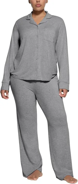 Women's Pajama Sets Long Sleeve Button Down Soft Knit Sleepwear 2 Piece Lounge Set
