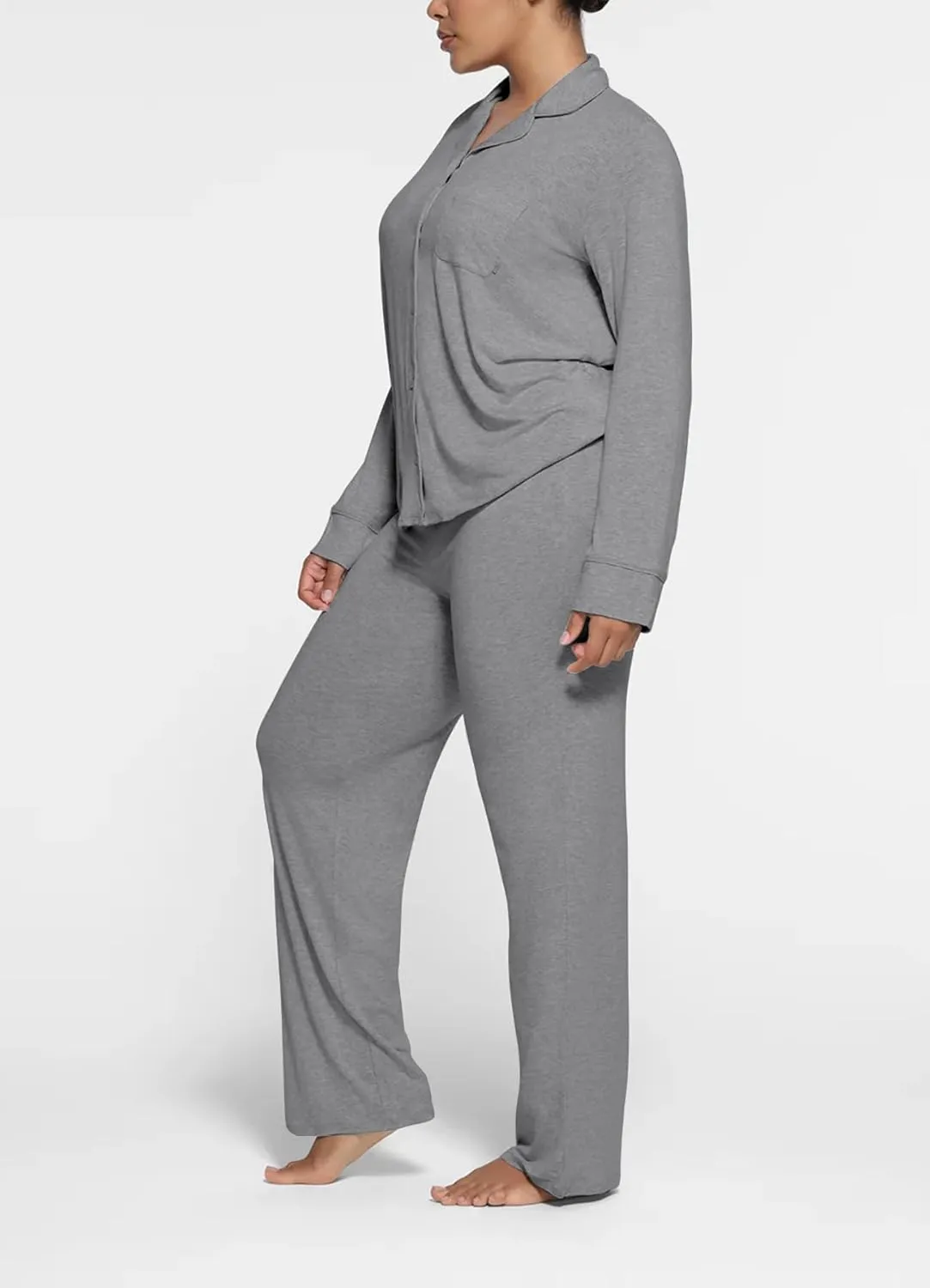 Women's Pajama Sets Long Sleeve Button Down Soft Knit Sleepwear 2 Piece Lounge Set
