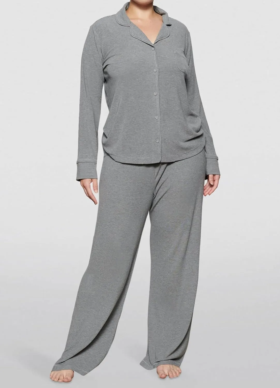 Women's Pajama Sets Long Sleeve Button Down Soft Knit Sleepwear 2 Piece Lounge Set