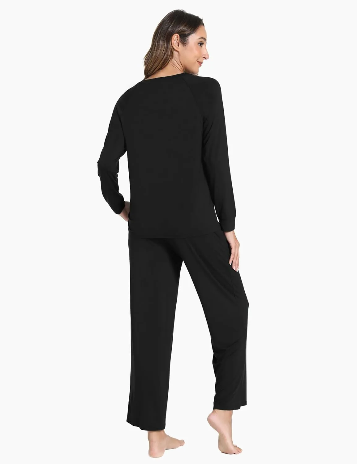 Women's Pajama Sets Long Sleeve Sleepwear Comfy 2 Piece Ladies Pj Sleep Set, Viscose Made from Bamboo