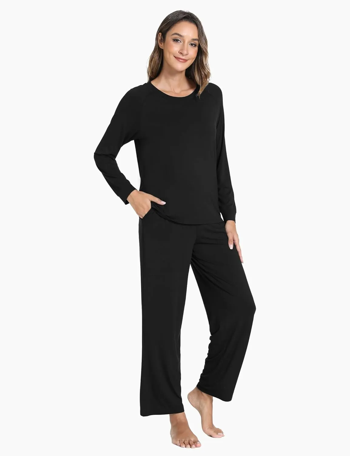 Women's Pajama Sets Long Sleeve Sleepwear Comfy 2 Piece Ladies Pj Sleep Set, Viscose Made from Bamboo