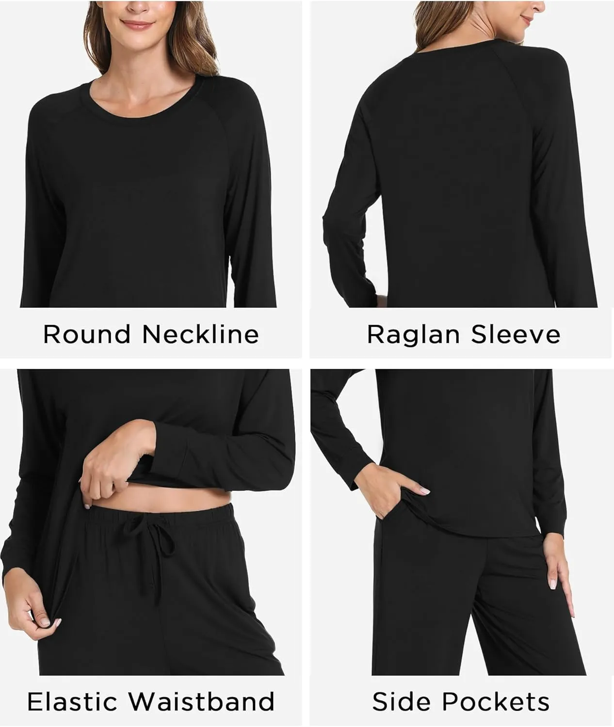 Women's Pajama Sets Long Sleeve Sleepwear Comfy 2 Piece Ladies Pj Sleep Set, Viscose Made from Bamboo