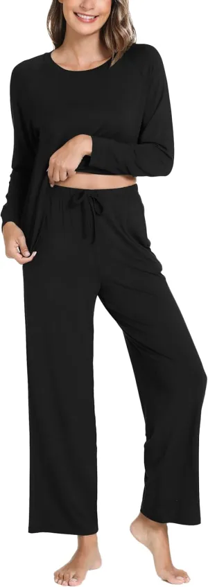Women's Pajama Sets Long Sleeve Sleepwear Comfy 2 Piece Ladies Pj Sleep Set, Viscose Made from Bamboo