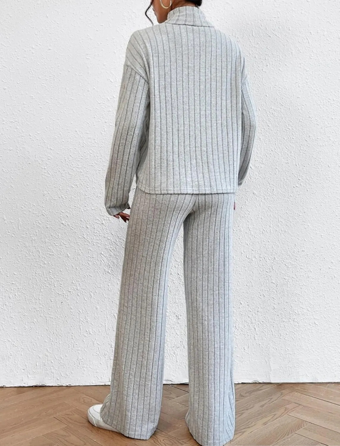 Women's Pajama Sets Turtleneck Long Sleeve 2 Piece Lounge Sets Ribbed Knit Sweater Sleepwear 2024 Pjs with Pockets