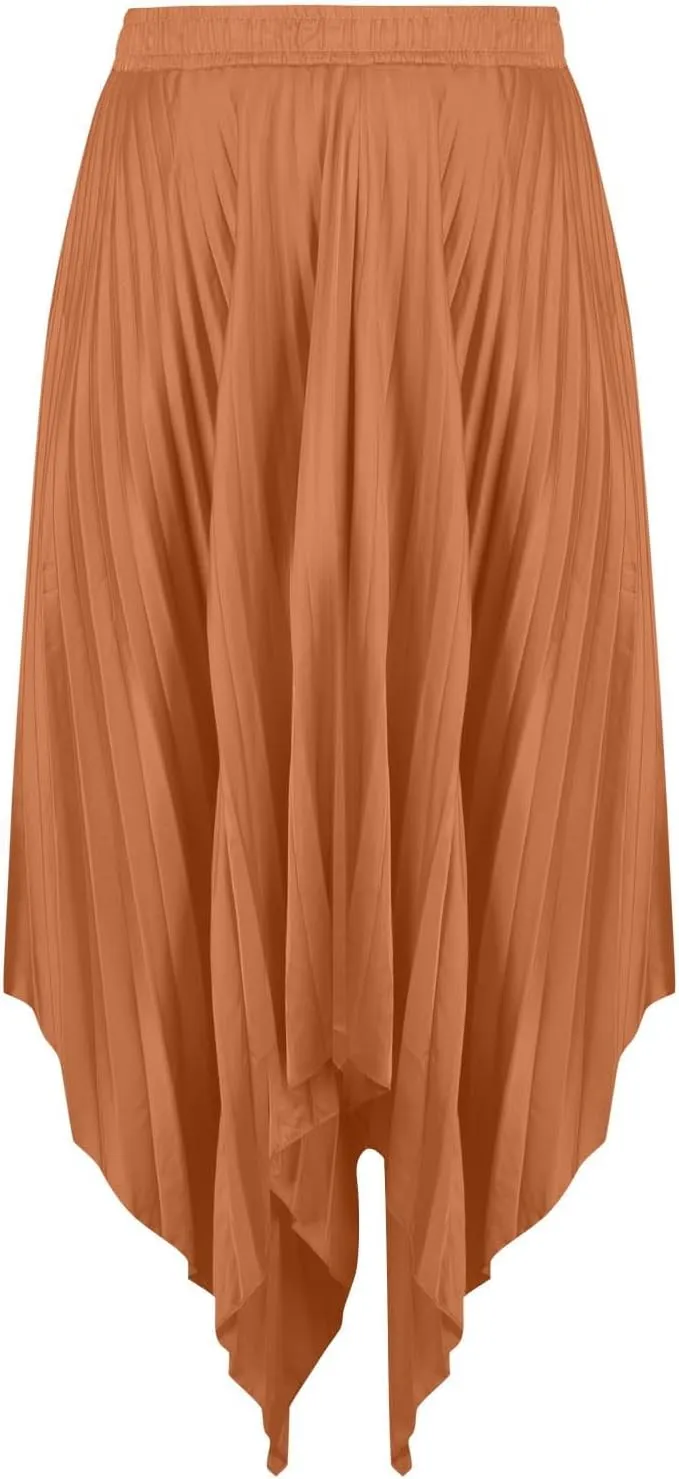 Women's Pleated Midi Long Skirt High Waisted Irregular Hem Solid Summer A-line Swing Flowy Skirts