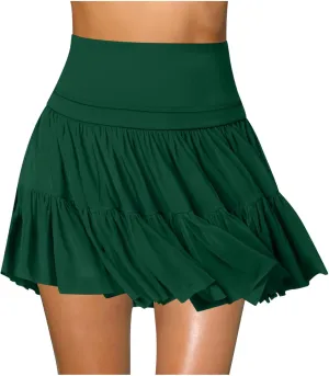 Womens Pleated Skirts High Waist Flowy Skirts Summer Mini Skrits Casual Ruffle Skirts A Line Beach Vacation Skirts