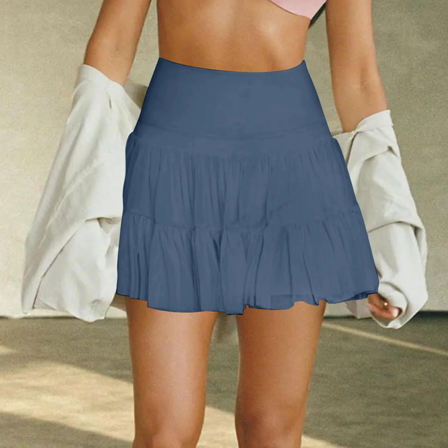 Womens Pleated Skirts High Waist Flowy Skirts Summer Mini Skrits Casual Ruffle Skirts A Line Beach Vacation Skirts