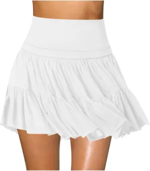 Womens Pleated Skirts High Waist Flowy Skirts Summer Mini Skrits Casual Ruffle Skirts A Line Beach Vacation Skirts