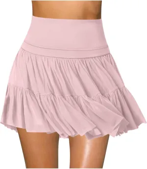 Womens Pleated Skirts High Waist Flowy Skirts Summer Mini Skrits Casual Ruffle Skirts A Line Beach Vacation Skirts
