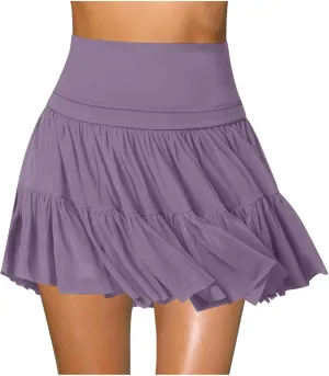 Womens Pleated Skirts High Waist Flowy Skirts Summer Mini Skrits Casual Ruffle Skirts A Line Beach Vacation Skirts