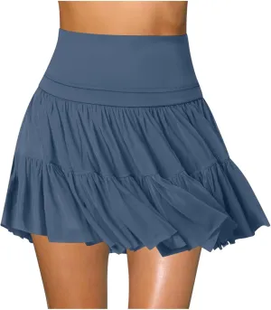 Womens Pleated Skirts High Waist Flowy Skirts Summer Mini Skrits Casual Ruffle Skirts A Line Beach Vacation Skirts
