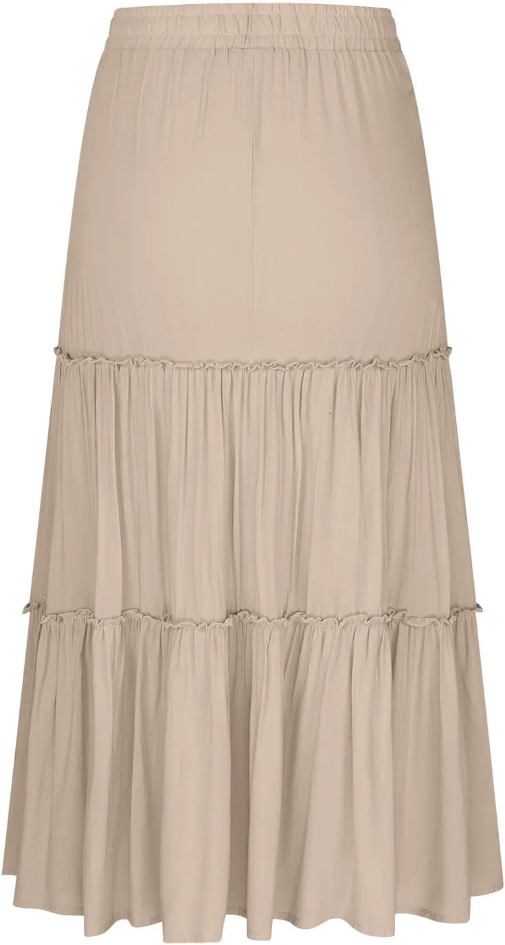Women's Pleated Summer Maxi Skirts Casual Smocked Layered Tiered Boho Long Skirt High Waist A Line Dress