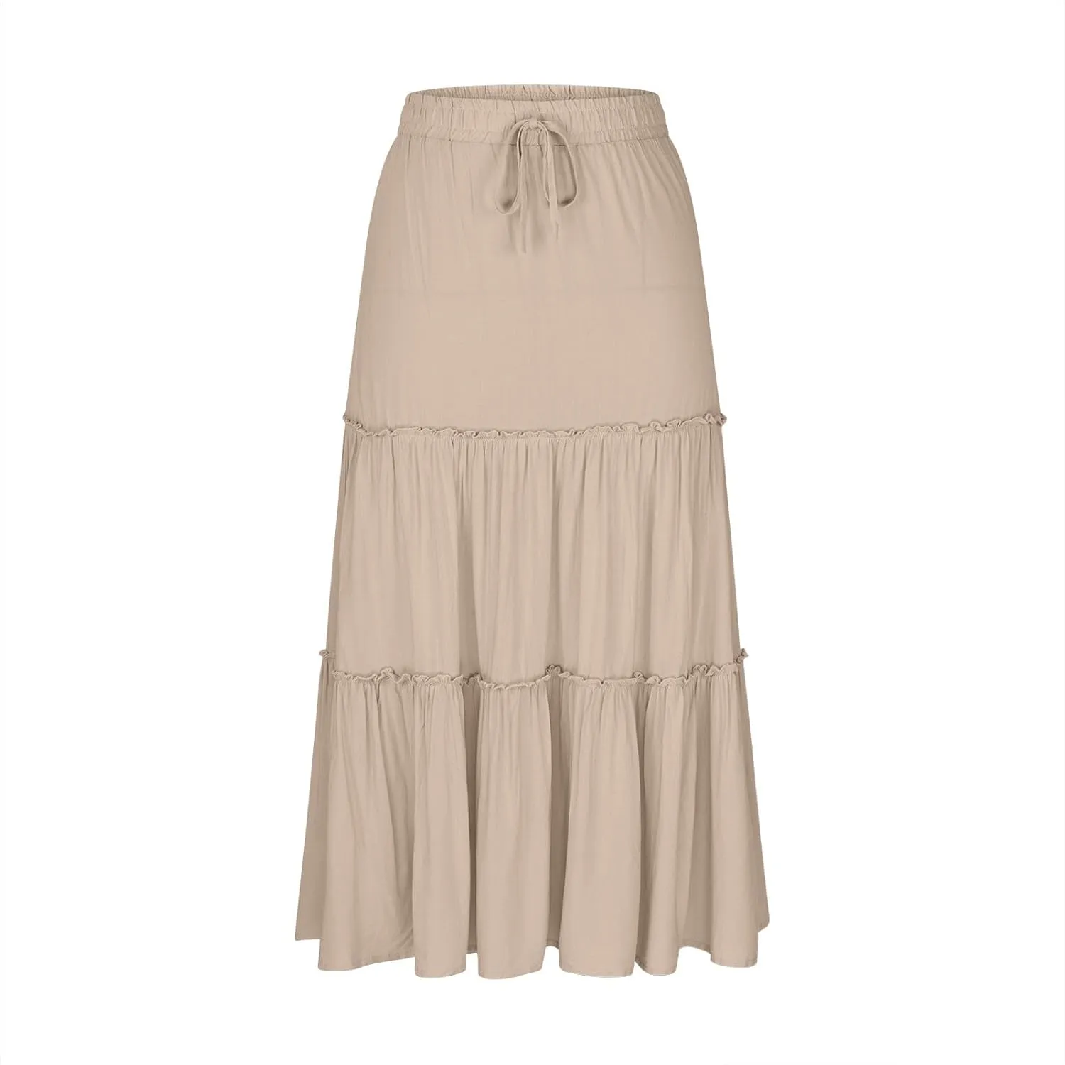 Women's Pleated Summer Maxi Skirts Casual Smocked Layered Tiered Boho Long Skirt High Waist A Line Dress