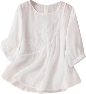 Womens Plus Size Button Down Shirt Trendy Fashion 3/4 Sleeve Crewneck Spaghetti Strap Tunic Top
