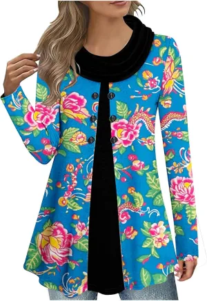 Womens Plus Size Cowl Neck Tunic Fall Tops for 2024 Casual Trendy Tops Button Down Tops Casual Trendy Tops Blouse