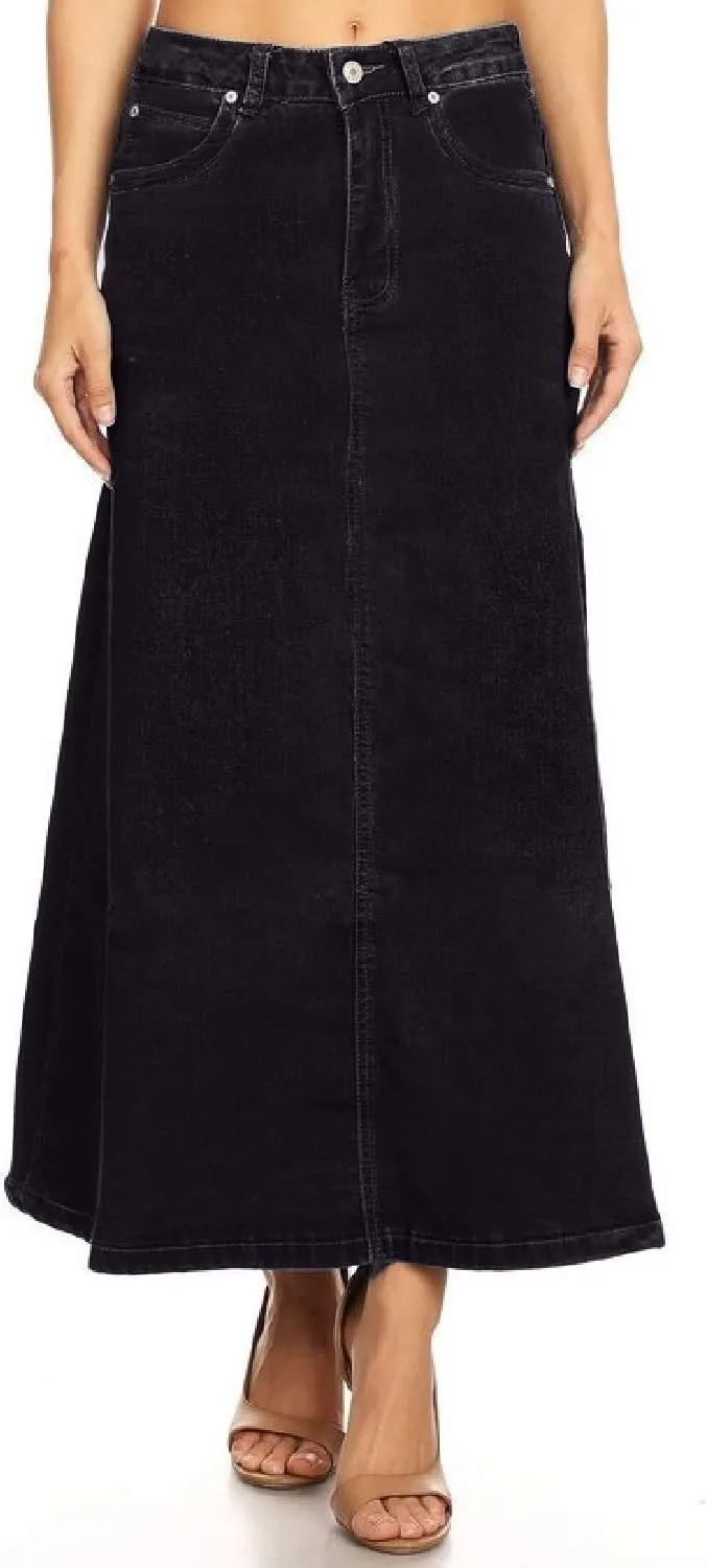 Women’s Plus/Junior Size Mid Rise A-Line Long Jeans Maxi Denim Skirt