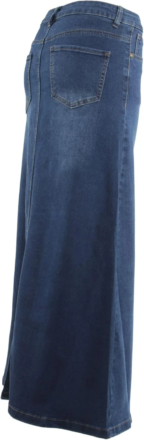 Womens Plus/Junior Size Mid Rise A-Line Long Jeans Maxi Denim Skirt