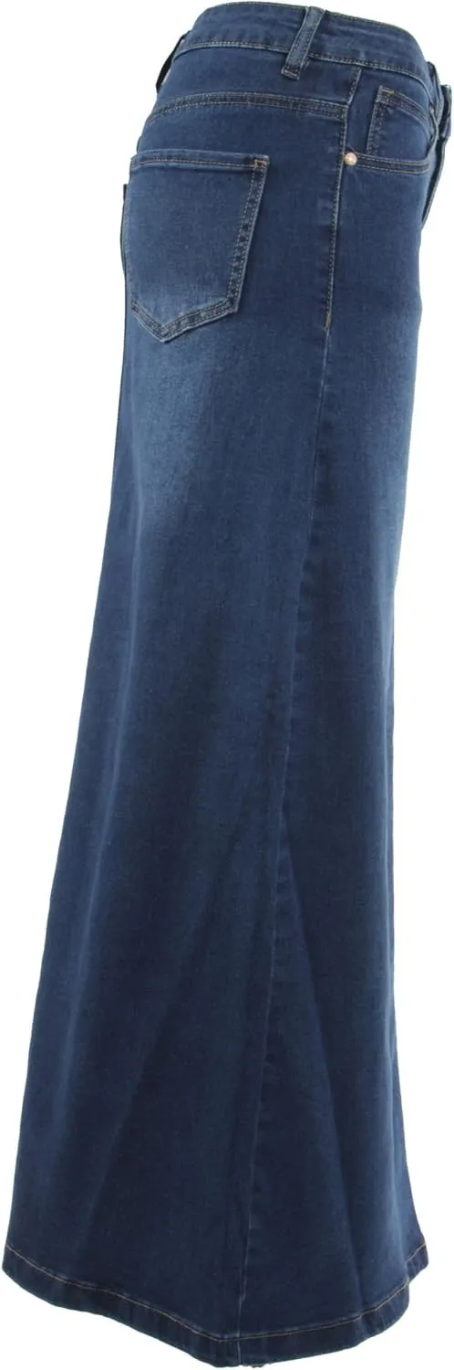 Womens Plus/Junior Size Mid Rise A-Line Long Jeans Maxi Denim Skirt